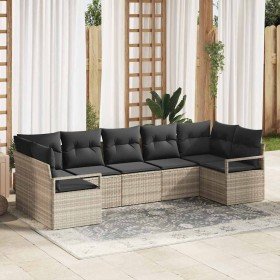 Conjunto de sofá de jardín 7 pcs Gris claro Poliratán Conjunto de sofá de jardín 7 pcs Gris claro Poliratán