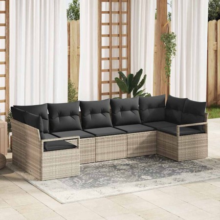 Conjunto de sofá de jardín 7 pcs Gris claro Poliratán