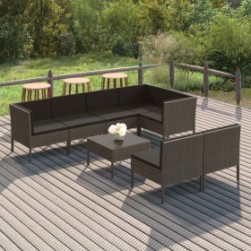 Set de muebles de jardín 8 pzas y cojines ratán sintético gris