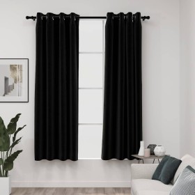 Cortina opaca con ojales look lino 2 pzas antracita 140x175 cm de , Cortinas y visillos - Ref: Foro24-321160, Precio: 37,35 €...
