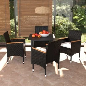 5-teiliges Gartenmöbel-Set mit schwarzen synthetischen Rattankissen von vidaXL, Gartensets - Ref: Foro24-3094998, Preis: 364,...