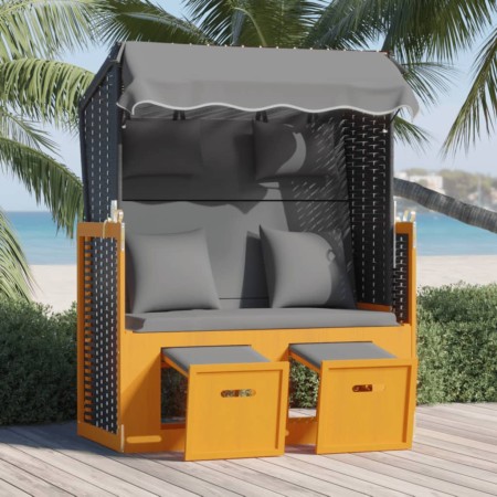 Silla Strandkorb cojines ratán sintético madera negro antracita de , Tumbonas - Ref: Foro24-318667, Precio: 292,93 €, Descuen...