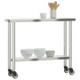 Mesa de trabajo de cocina con ruedas acero inox 110x30x85 cm