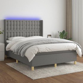 Cama box spring colchón y luces LED tela gris oscuro 140x190 cm Cama box spring colchón y luces LED tela gris oscuro 140x190 cm