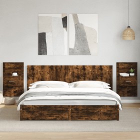 Mesitas de noche de pared con luces LED 2 uds roble ahumado de , Mesitas de noche - Ref: Foro24-848166, Precio: 125,99 €