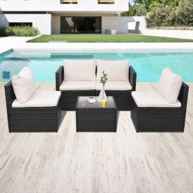 Set muebles de jardín 5 piezas y cojines ratán sintético negro de , Conjuntos de jardín - Ref: Foro24-43110, Precio: 355,57 €...