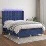 Cama box spring colchón y luces LED tela azul 140x190 cm