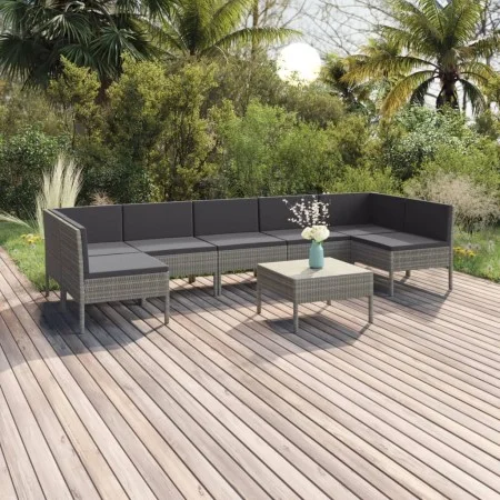 Garden furniture set 8 pieces and gray synthetic rattan cushions by vidaXL, Garden sets - Ref: Foro24-3094594, Price: 595,08 ...