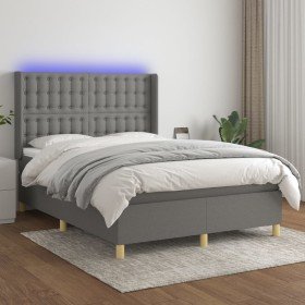 Cama box spring colchón y luces LED tela gris oscuro 140x200 cm Cama box spring colchón y luces LED tela gris oscuro 140x200 cm