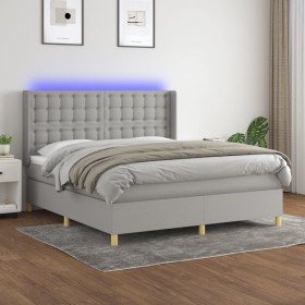 Cama box spring colchón y luces LED tela gris claro 180x200 cm Cama box spring colchón y luces LED tela gris claro 180x200 cm