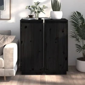 Sideboard 2 Stück Massivholz Kiefer schwarz 31,5x34x75 cm von vidaXL, Sideboards - Ref: Foro24-813359, Preis: 80,33 €, Rabatt: %