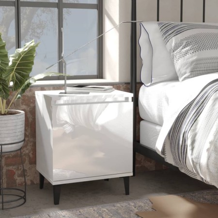 Mesita de noche con patas de metal blanco brillante 40x30x50 cm de , Mesitas de noche - Ref: Foro24-805845, Precio: 38,78 €, ...