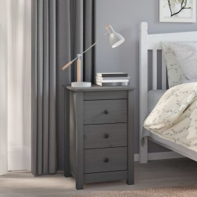 Mesita de noche madera maciza de pino gris 40x35x61,5 cm