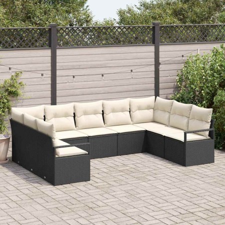 Conjunto de sofá de jardín 9 pcs Negro Poliratán