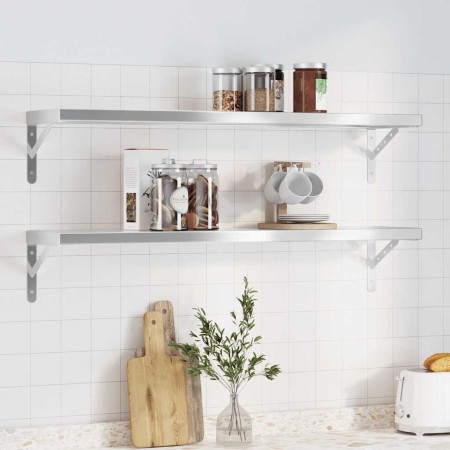 Estantes de pared 2 uds acero inoxidable plateado 100x23,5 cm