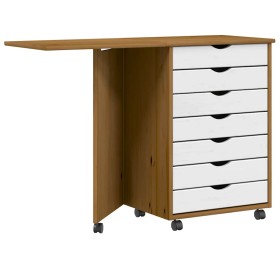 Cajonera con ruedas y escritorio MOSS madera pino marrón miel