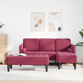 Sofá de jardín con banco y cojines en terciopelo color vino de , Sofás - Ref: Foro24-3329269, Precio: 369,97 €