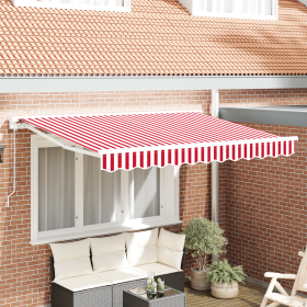 Toldo Retráctil Manual Rojo y Blanco 350x200 cm de , Toldos - Ref: Foro24-3329691, Precio: 243,44 €, Descuento: %
