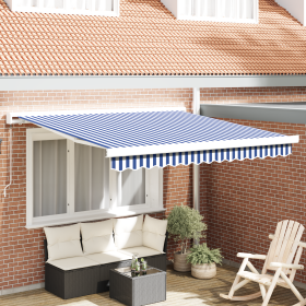 Toldo Retráctil Manual Azul y Blanco 300x250 cm