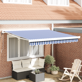 Toldo Retráctil Automático Azul y Blanco 300x250 cm de , Toldos - Ref: Foro24-3329908, Precio: 448,31 €, Descuento: %