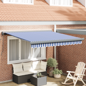 Toldo Retráctil Manual Azul y Blanco 300x250 cm