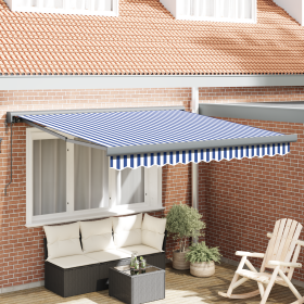 Toldo Retráctil Automático Azul y Blanco 300x250 cm de , Toldos - Ref: Foro24-3329910, Precio: 449,07 €, Descuento: %