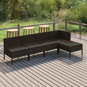 5-piece garden furniture set with black synthetic rattan cushions by vidaXL, Garden sets - Ref: Foro24-3094369, Price: 324,98...