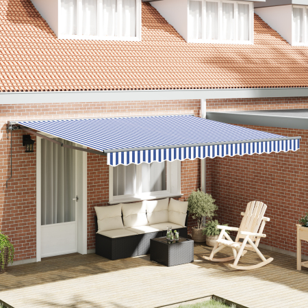 Toldo Retráctil Automático Azul y Blanco 350x250 cm de , Toldos - Ref: Foro24-3330198, Precio: 477,27 €, Descuento: %
