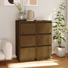 Sideboard 2 Stk. massives honigbraunes Kiefernholz 32x34x75 cm von vidaXL, Sideboards - Ref: Foro24-813372, Preis: 89,52 €, R...