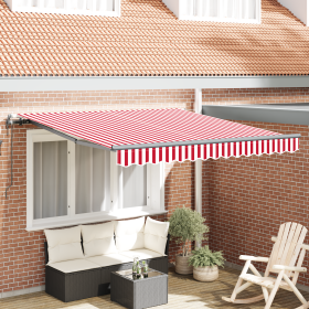 Toldo Retráctil Automático Rayado Rojo y Blanco 350x250 cm de , Toldos - Ref: Foro24-3330273, Precio: 352,04 €, Descuento: %
