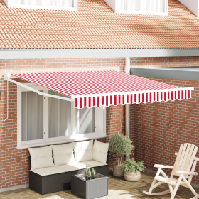 Toldo retráctil manual Rayas rojas y blancas 350x250 cm de , Toldos - Ref: Foro24-3330275, Precio: 203,34 €, Descuento: %