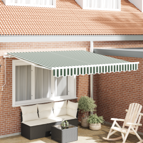 Toldo Retráctil Manual Verde y Blanco 350x250 cm de , Toldos - Ref: Foro24-3330465, Precio: 363,40 €, Descuento: %