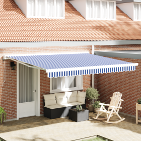 Toldo Retráctil Manual Azul y Blanco 400x300 cm de , Toldos - Ref: Foro24-3330483, Precio: 1,00 €, Descuento: %
