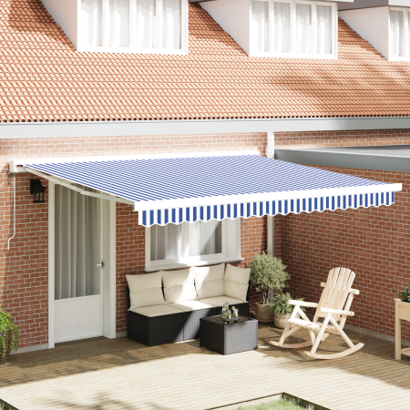 Toldo Retráctil Manual Azul y Blanco 400x300 cm de , Toldos - Ref: Foro24-3330483, Precio: 1,00 €, Descuento: %