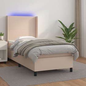 Cama box spring colchón LED cuero sintético capuchino 90x200 cm Cama box spring colchón LED cuero sintético capuchino 90x200 cm