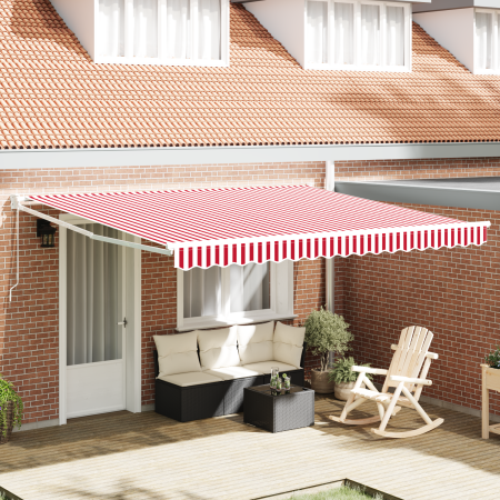 Toldo manual retráctil rayas rojas y blancas 400x300 cm