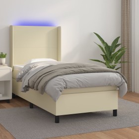 Cama box spring colchón y LED cuero sintético crema 100x200 cm
