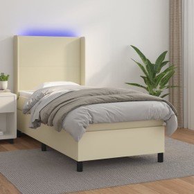 Cama box spring colchón y LED cuero sintético crema 100x200 cm Cama box spring colchón y LED cuero sintético crema 100x200 cm