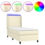 Cama box spring colchón y LED cuero sintético crema 100x200 cm