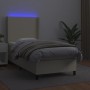Cama box spring colchón y LED cuero sintético crema 100x200 cm