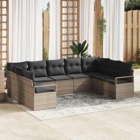 Conjunto de sofá de jardín 9 pcs Gris Poliratán