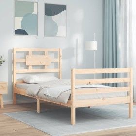 Estructura de cama con cabecero madera maciza 90x200 cm de vidaXL, Camas y somieres - Ref: Foro24-3194426, Precio: 91,42 €, D...