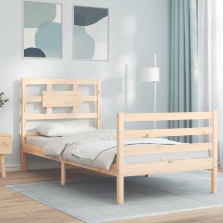 Bed frame with solid wood headboard 90x200 cm by vidaXL, Beds and slatted bases - Ref: Foro24-3194426, Price: 91,36 €, Discou...