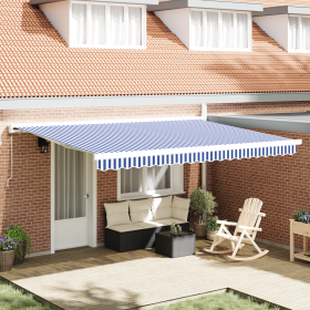 Toldo Retráctil Manual Azul y Blanco 450x300 cm de , Toldos - Ref: Foro24-3330847, Precio: 493,87 €, Descuento: %