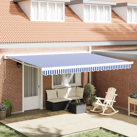 Toldo Retráctil Automático Azul y Blanco 450x300 cm de , Toldos - Ref: Foro24-3330848, Precio: 606,57 €, Descuento: %