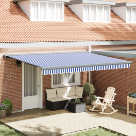 Toldo Retráctil Manual Azul y Blanco 450x300 cm de , Toldos - Ref: Foro24-3330849, Precio: 571,20 €, Descuento: %