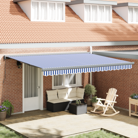 Toldo Retráctil Manual Azul y Blanco 450x300 cm de , Toldos - Ref: Foro24-3330849, Precio: 571,20 €, Descuento: %