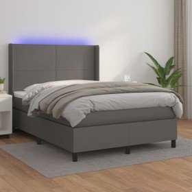 Cama box spring colchón y LED cuero sintético gris 140x190 cm Cama box spring colchón y LED cuero sintético gris 140x190 cm