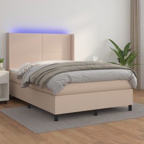 Cama box spring colchón LED cuero sintético capuchino 140x190cm en Camas y somieres | Comprar online en Foro24
