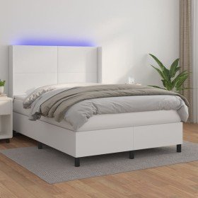 Cama box spring colchón y LED cuero sintético blanco 140x200 cm Cama box spring colchón y LED cuero sintético blanco 140x200 cm